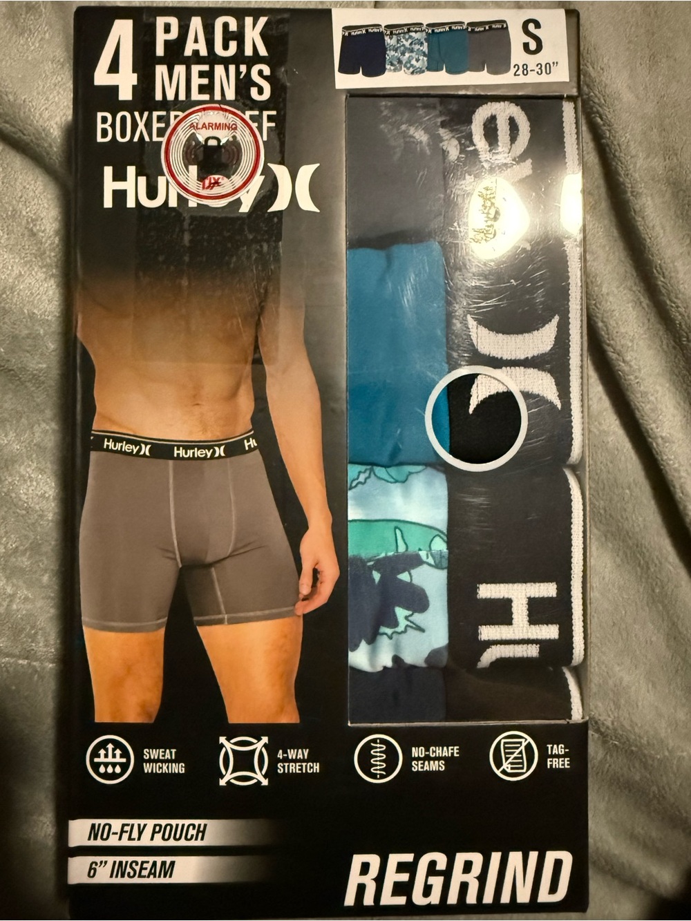 Hurley Men’s Boxer Brief 4-Pack in Gray, Teal & Navy